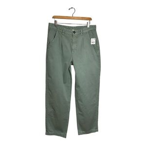 NWT Free People Pleated Straight Leg Skater Trousers Pants Green Size 12